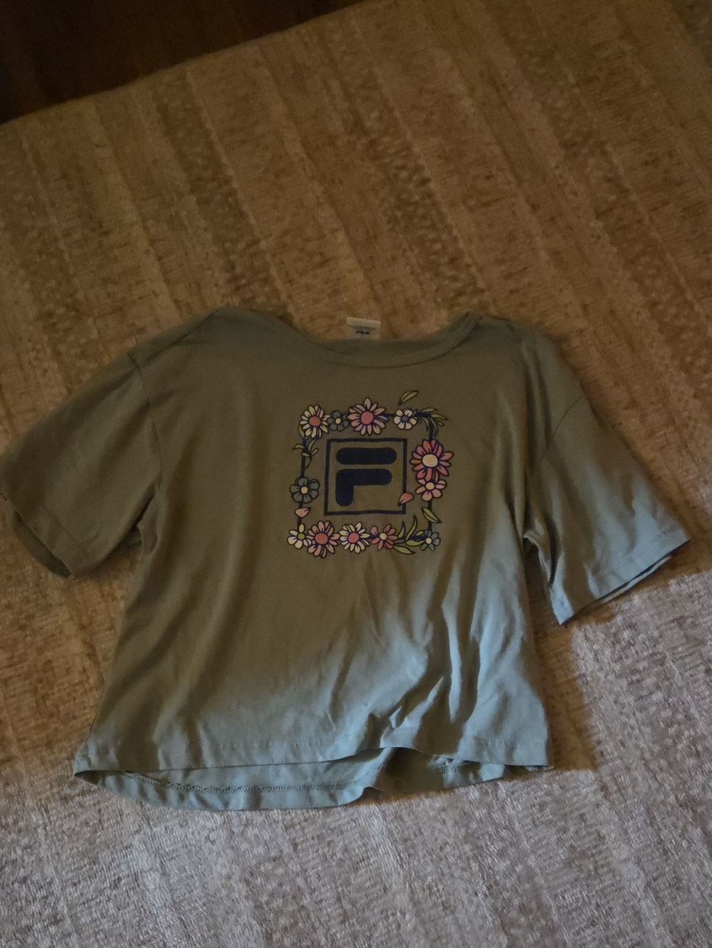 Kids Short Sleeve Floral Logo Tee - Sage Green